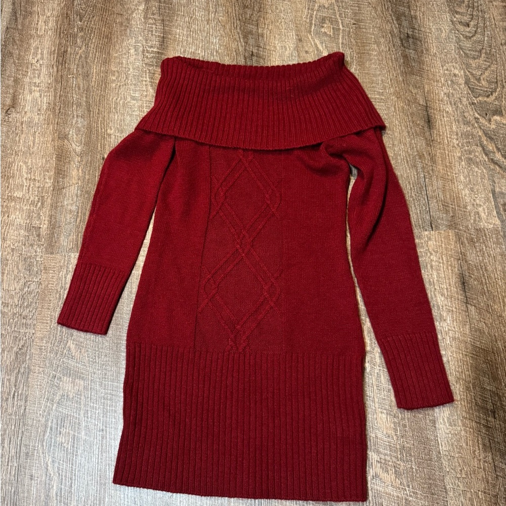 Elegant Off-Shoulder Red Sweater